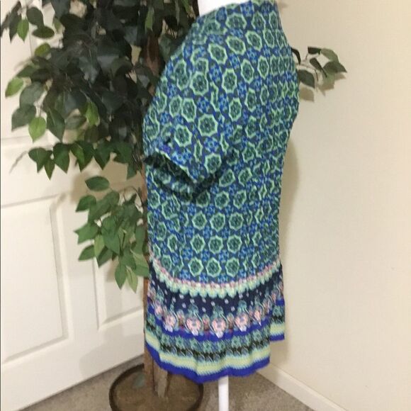 NY Collection Green & Blue Accordion Short Sleeve Button Front Collard Top S - Picture 4 of 8